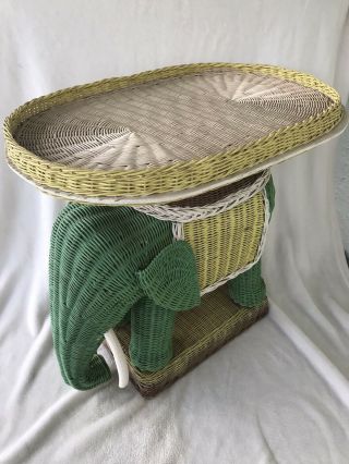 Vtg Lg Wicker Elephant End /side/ Accent Table With Removable Tray Plant Stand