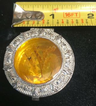 Vintage dried flower pill trinket box silver tone filigree 3
