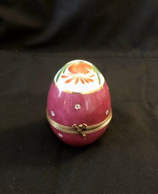 Vintage Limoges Peint Main France Egg Trinket Box
