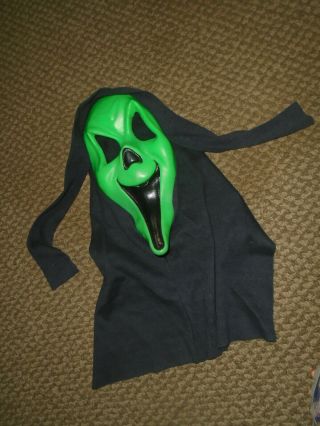 Vintage Fun World Div.  Scream Mask Green Vinyl Cotton Hood