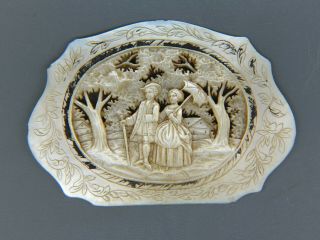 Antique Carved Mother Of Pearl Plaque Courting Scene