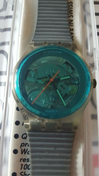 Swatch Turquoise Bay Gk103 1987 Standard Gents 34mm Box Vintage Band