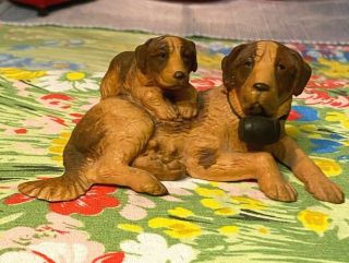 Vintage Wood Carved Dog Family - Saint Bernard - Black Forest Or Anri