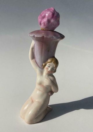 Art Deco Old German Porcelain Nude Woman Cornucopia Figural Perfume Bottle 1393