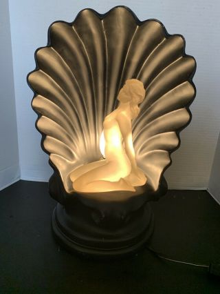 Vintage Art Deco Nude Woman Black Lamp Seashell Man Cave