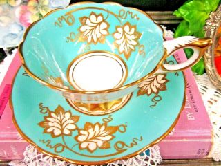 Royal Stafford Tea Cup And Saucer Baby Blue Gold Gilt Teacup Wide Mouth