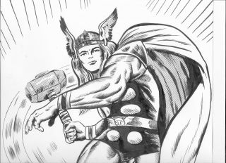 Ken Landgraf - The Mighty Thor - Famous Jack Kirby Pose Inked By Landgraf