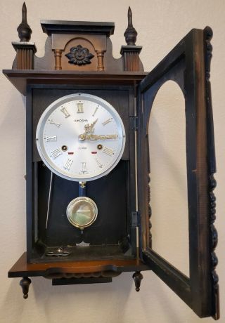 Aikosha Antique Wooden Wall Clock With Pendulum & Key - Made In Japan