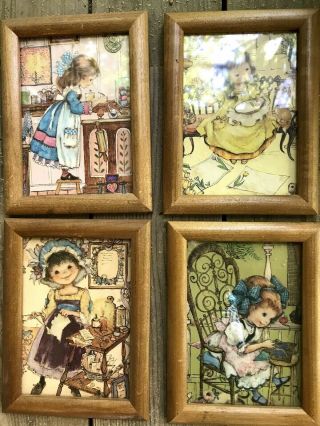 Vintage Little Girls Pictures Set Of 4 Cottage Decor Cooking Sewing 8 " X 6 "