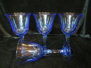 Avon American Blue Fan & Half Circle Design 4 Water Goblets 7 3/8 " Tall
