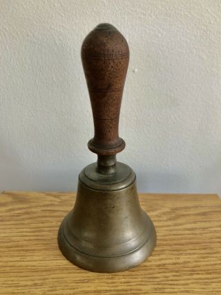 Vintage Antique Hand Desk Bell Brass Wood Handle Iron Clapper