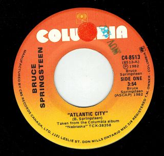 Mfd In Canada 1982 Acoustic Rock 45 Rpm Bruce Springsteen : Atlantic City