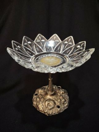 Vintage Clear Glass Brass Pedestal Compote Candy Dish 6 " Diameter X 5.  25 " Tall