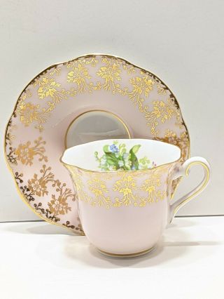 Clare Teacup And Saucer Fine Bone China Pretty Pink Floral Gold Lace 810