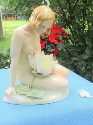 Karl Ens Volkstedt nude w water lily art deco statue figurine Porcelain Germany 3