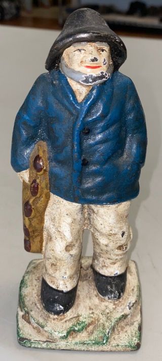 Antique Cast Iron Figural Man Doorstop Collectors Estate 6.  5” Rare