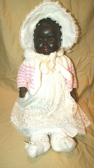 Vintage Ceramic Black Baby Doll Jointed Glass Eyes Marked 264k7 23 Inches Rare