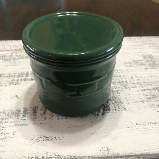 Longaberger Pottery Green Small Canister 1 Pt Salt Crock 4 " W/ Lid