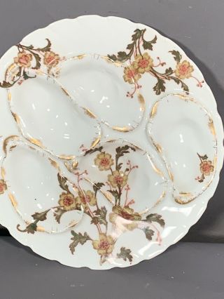 Antique FRENCH LIMOGES Old FLOWER LITHO Floral PORCELAIN Nautical OYSTER PLATE 2