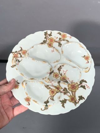 Antique FRENCH LIMOGES Old FLOWER LITHO Floral PORCELAIN Nautical OYSTER PLATE 3