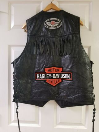 Vintage Harley Davidson men ' s Black Leather Vest Sz XXL Pins Patches 100th Ride 2