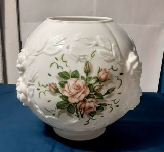 Antique Roses Gwtw Banquet Oil Lamp Milk Glass Ball Globe Shade Victorian 8 3/8 "