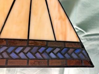 Antique Leaded Slag Glass Lamp Shade Panel Ornate Arts Crafts Carmel Blue