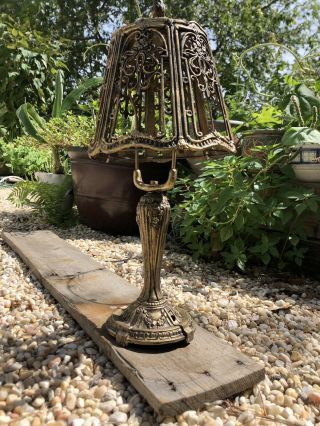Antique Metal Slag Glass Lamp Base Needs Glass And Rewire