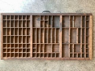 Antique Letterpress Printers Wooden Type Tray W Handle & Brass Identity Tag Hold