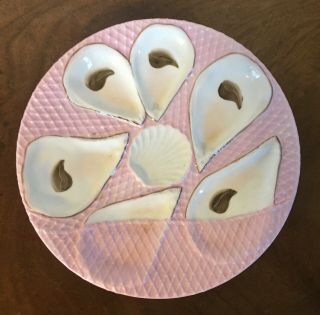 Antique French Porcelain Oyster Plate Pink White Relief Molded Scallop Paris