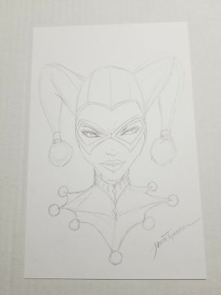 Harley Quinn Art Sketch By Jamie Tyndall 8 1/2 X 5 1/2