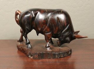 Vintage Hand Carved Wooden Bull Long Horned Cow Solid Wood Western Decor