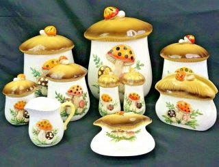 10 Piece Vintage Merry Mushroom Canister Set,  Sears,  Roebuck And Co.  1978 - 1983