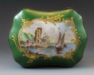 Antique French Porcelain Dressert Trinket Box Seascape W/ Ship Artist Signed