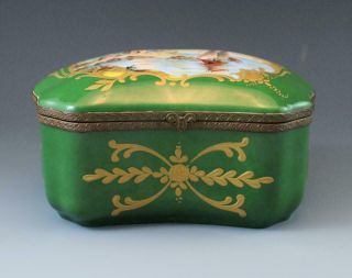 Antique French Porcelain Dressert Trinket Box Seascape w/ Ship Artist Signed 2
