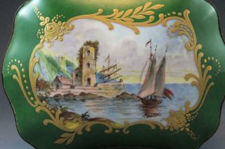 Antique French Porcelain Dressert Trinket Box Seascape w/ Ship Artist Signed 3