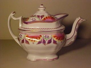 Early 19th Century Staffordshire Porcelain Purple Luster Gaudy Teapot