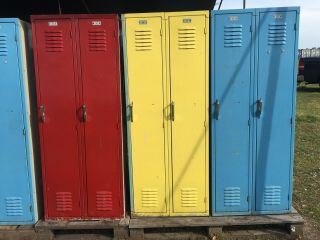 Yellow Red Or Blue,  Old Vintage Metal Steel Lockers School Gym Athletic Antique