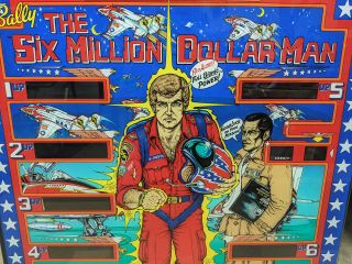 Vintage Authentic Bally Six Million Dollar Man Pinball Machine Back Glass 1978 2