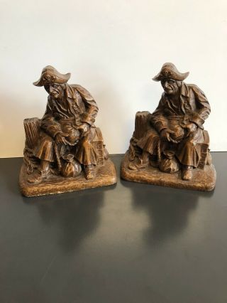 Bookends Vintage Antique Syroco Wood Pirate Book Ends