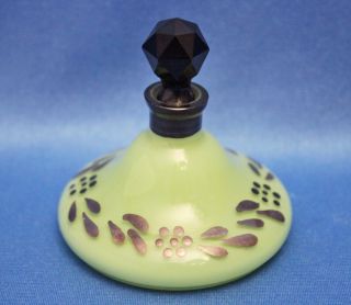 Rare Vtg Antique E&jb Silver Deposit Green Perfume Bottle,  Stopper Czechoslovakia
