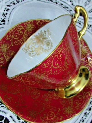 Hammersley Rich Red & Intricate Gold Gilt Floral Tea Cup And Saucer