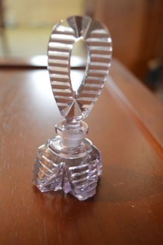 Vintage Czech Glass Perfume Bottle,  Acid Etched On Bottom.  Top Matches Bottle.