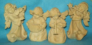 Vintage Wood Hand Carved Musical Angel Set Of 4 Holz Schnitzerei Edgar Schwer
