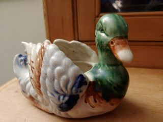 Vintage Small Merit China Ceramic Mallard Duck Planter,  Japan,