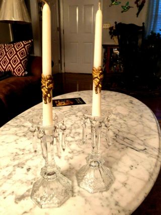 Set Of 8 " Tall Crystal Glass Candle Holder With Wax Drip Catchers