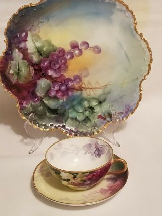 Limoges Coronet & Rosenthal Bavaria Hand Painted Grapes