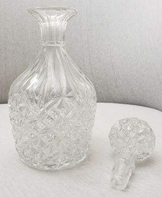 Vintage Diamond Cut Crystal Glass Decanter W/ Stopper Elegant Unique Art