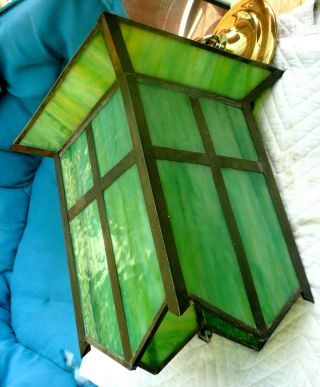 Gothic Antique Arts & Crafts Stained Glass Ceiling Lamp 12 " Tall C.  1910