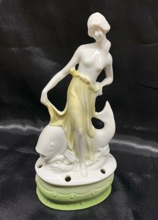Vintage Germany Art Deco Porcelain Nude Lady / Fish 7 " Tall